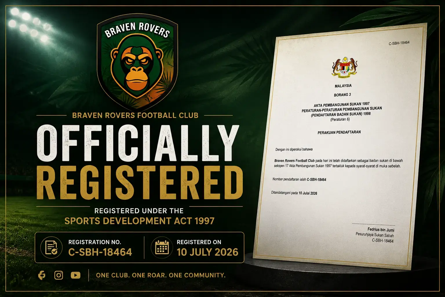 Braven Rovers FC registration announcement cover graphic